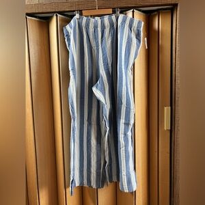 Old Navy (Size 3X) Cotton Gauze Blue Striped High-Rise Wide Festival Pants Boho
